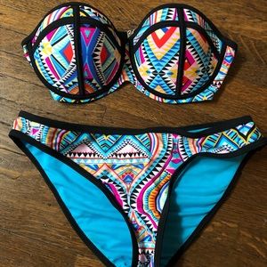 Strapless Padded Multicolor Bikini Sz L
